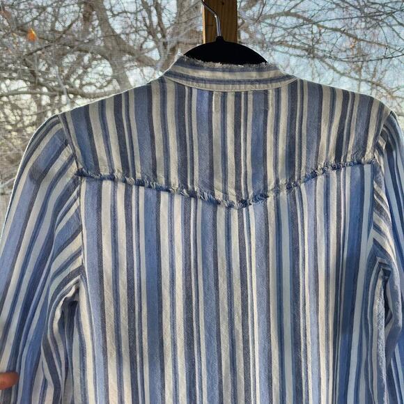 Cloth & Stone Blue And White Striped Long Sleeve Linen Blend Tunic Top Size XS - Picture 5 of 9